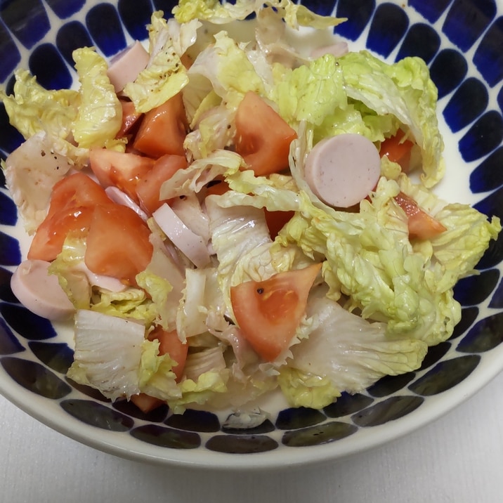 魚肉ソーセージとトマトとレタスのサラダ☆